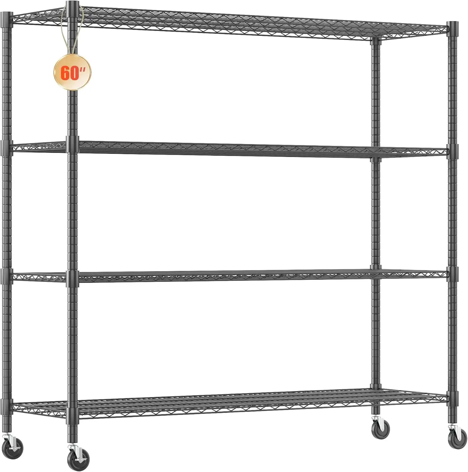 

Homdox 60”W Storage Shelves, 4 Tier Heavy Duty Wire Shelving Unit with Wheels, 2400LBS Commercial Adjustable Metal Shelves for