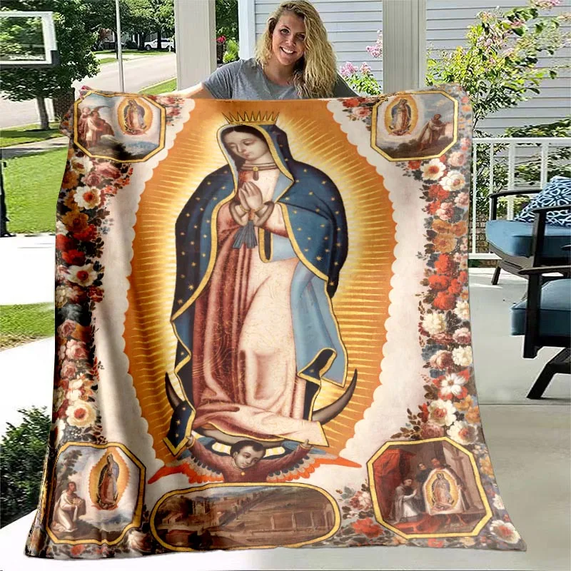 

Our Lady of Guadalupe Blanket Religion Mary Throw Blanket Soft Sofa Cover Lightweight Warm Blankets for Bedroom Couch