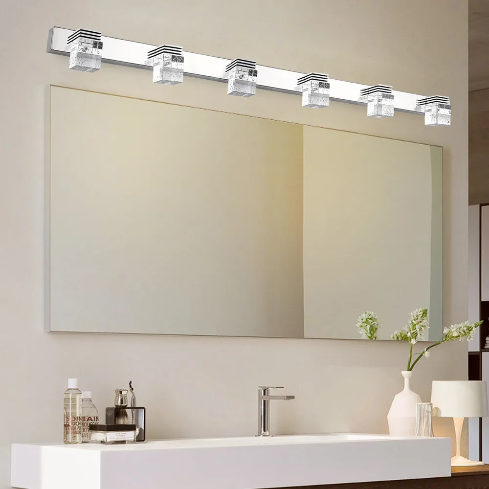 Bymaocar White Light Front Wall Lamp Modern 6-head Bathroom Vanity LED Crystal Mirror Light Fixture Fit 0-5m² Area Instant Start