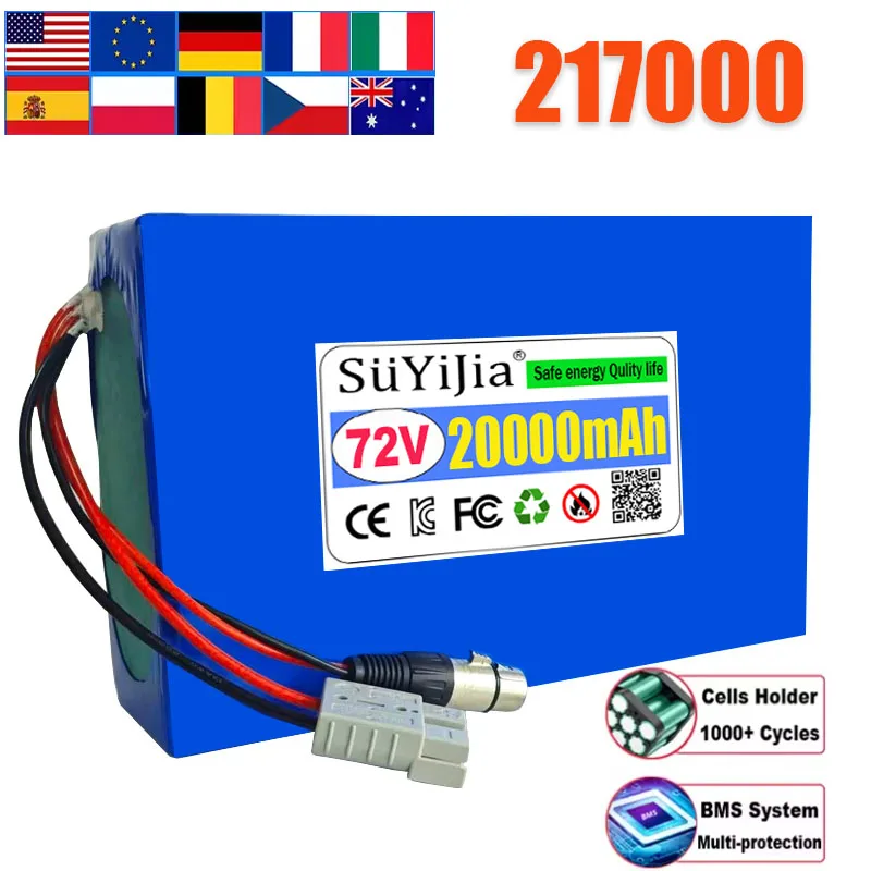 72V 20000mAh 21700 Lithium Battery Pack 20S4P 60A BMS LTXNY Plug 3000W High Power Motor for Electric Motorcycle Tricycle Scooter
