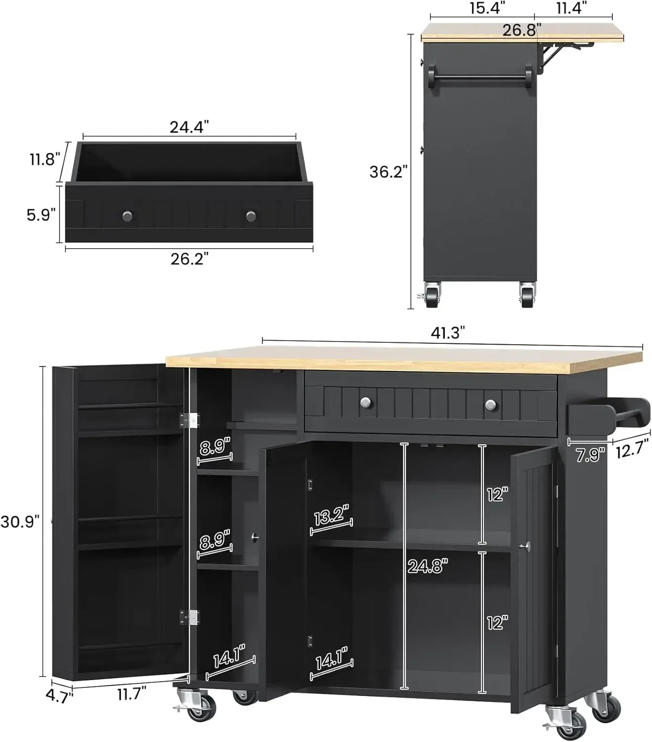 

[New Arrival, Limited Stock!]Kitchen Island with Drop Leaf, Island Table on Wheels with Storage Cabinet, Modern Sideboard Buffet
