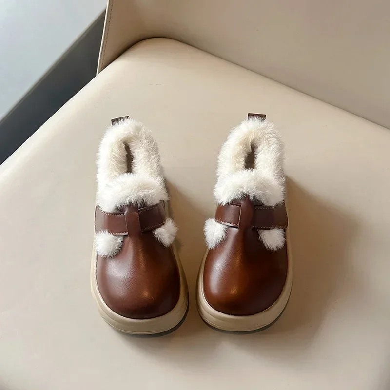 

Warm Children's Shoes Soft Fluffy Winter Shoes for Girls PU Non-slip Thick Bottom Kids Causal Shoes Fashion Versatile Breathable