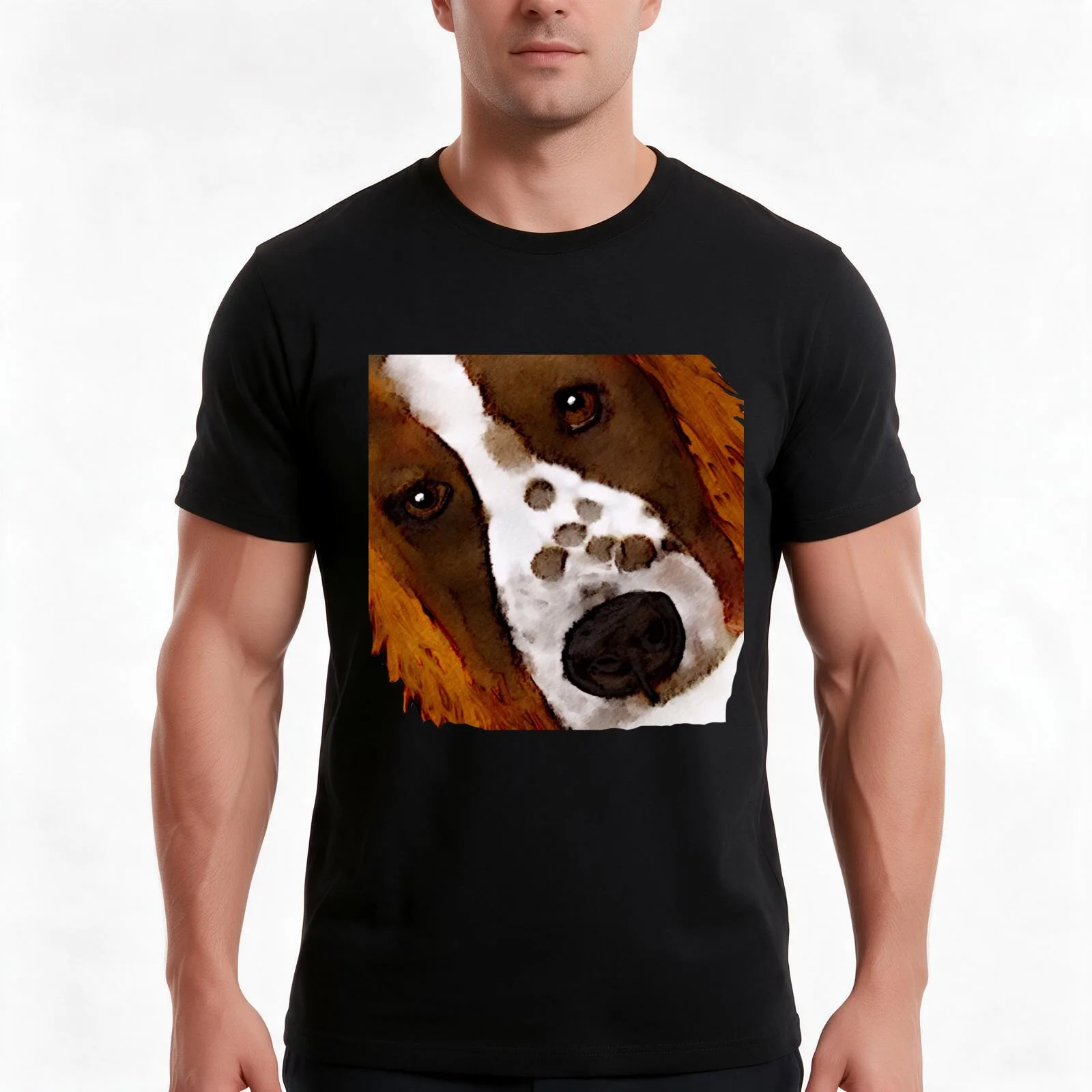 Welsh Springer Spaniel Art T-Shirt, Summer Casual Cotton Tee, Oversized Streetwear Tops, Vintage Graphic Print, Unisex Men Women
