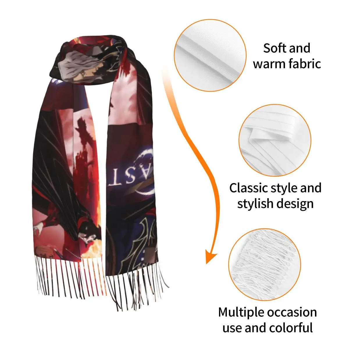 Castlevania (Saison 2) - 2018 وشاح De Warren Ellis أوشحة شرابة للنساء شالات دافئة ناعمة ويلتف شال شتوي طويل