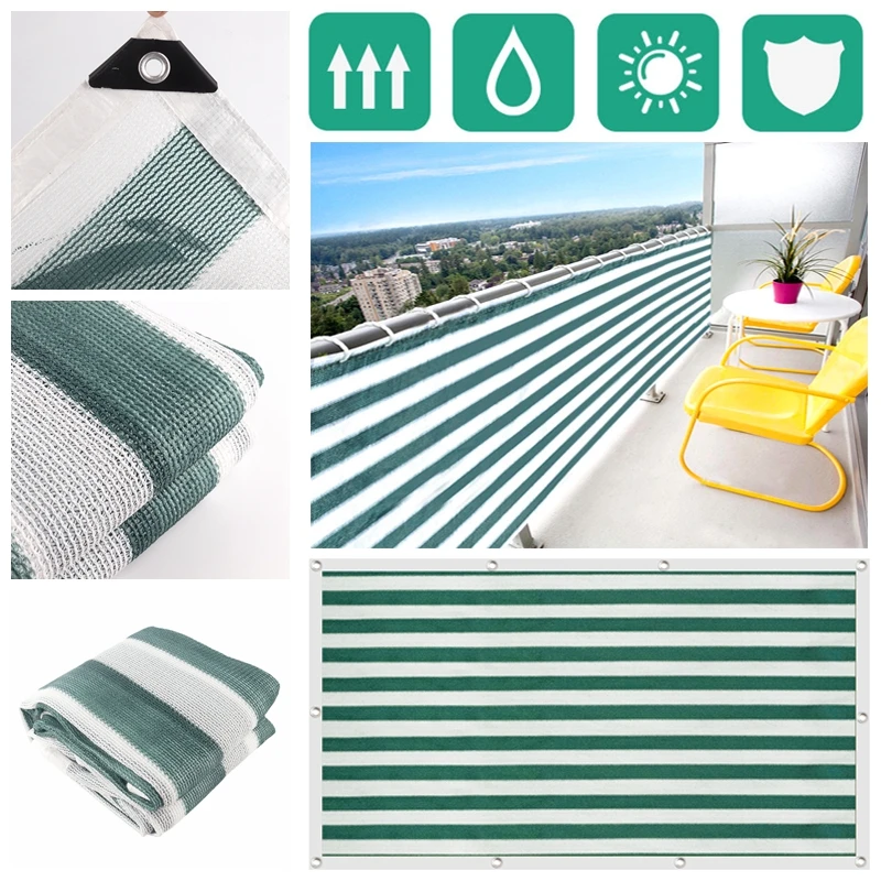 Blackish Green-White Stripe Sunshade Net Anti-UV HDPE Fabric Outdoor Shading Canopy Pool Sun Shed Garden Shade Awning Fence Mesh