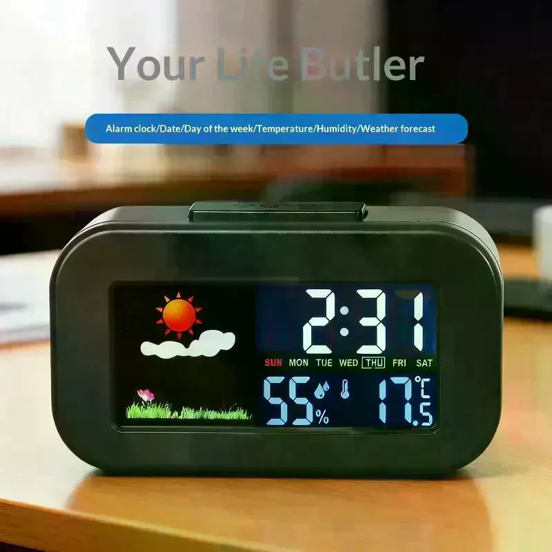 /TPz/Station Clock With Color Display - Temp & Humidity Monitor Backlit For Kids & Teens Perfect For Bedroom/Dorm Desk Weather