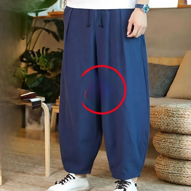 

Свободные льняные мужские повседневные брюки, весна-лето, широкие брюки с большой промежностью, толстые мужские брюки-фонарики Харлан, удобные свободные брюки