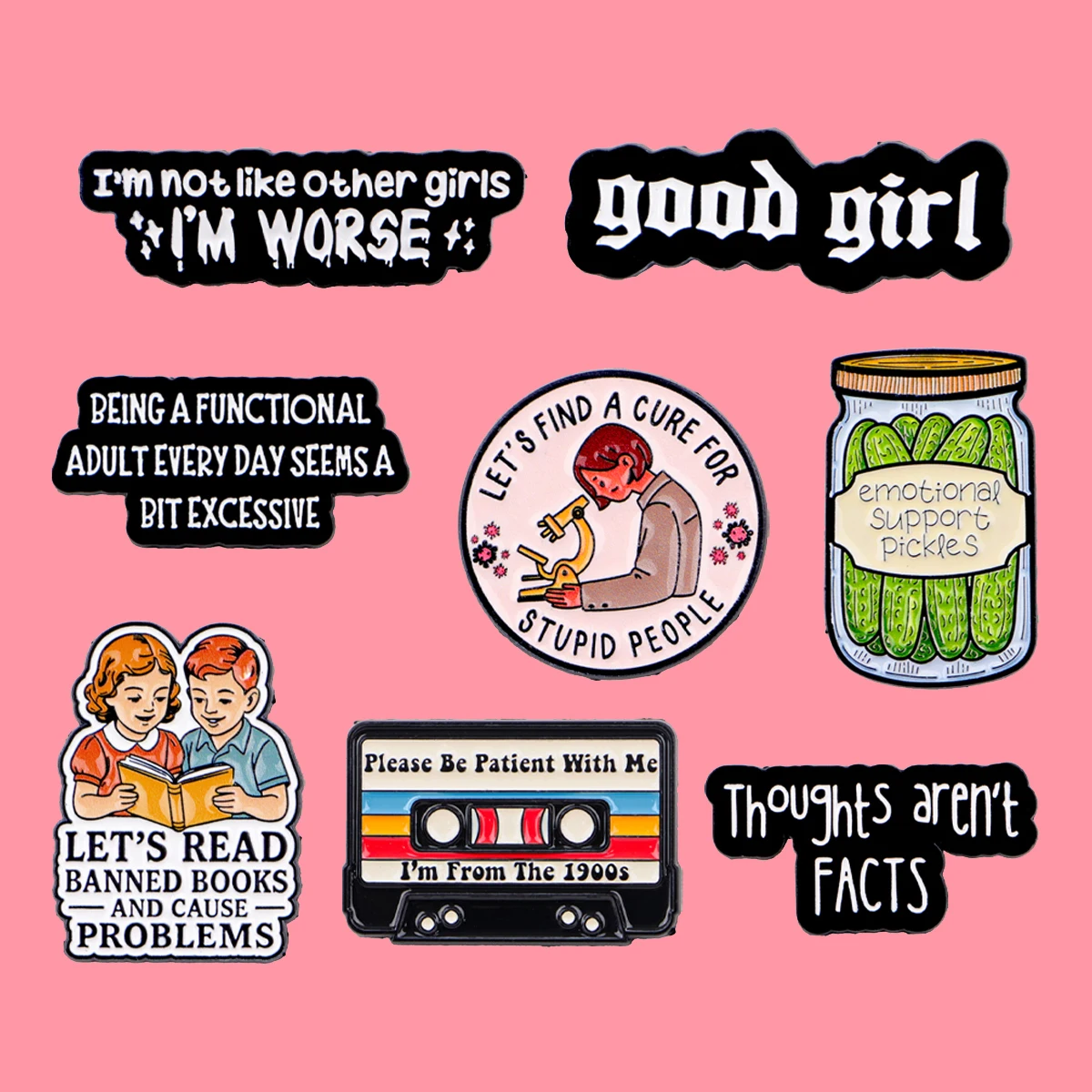 “Good Girl” Quotes Enamel Pin Lapel Pins for Backpacks Funny Vintage Cassette Brooch for Women Fashion Jewelry Accessories Gifts