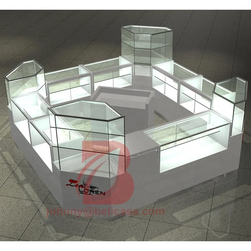 custom,Wooden store jewelry display showcase modern shopping mall kiosk design for jewelry