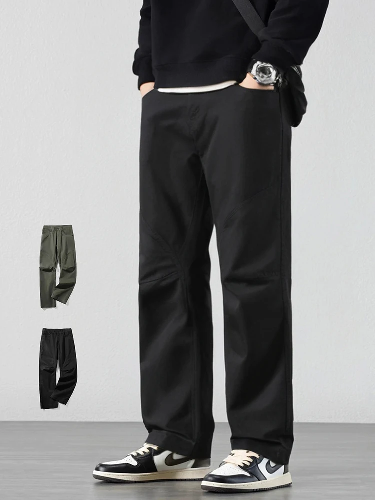 

Мужские хлопковые рабочие брюки свободного кроя в американском стиле, весенне-осенние брюки-карго с высокой талией, прямые повседневные брюки