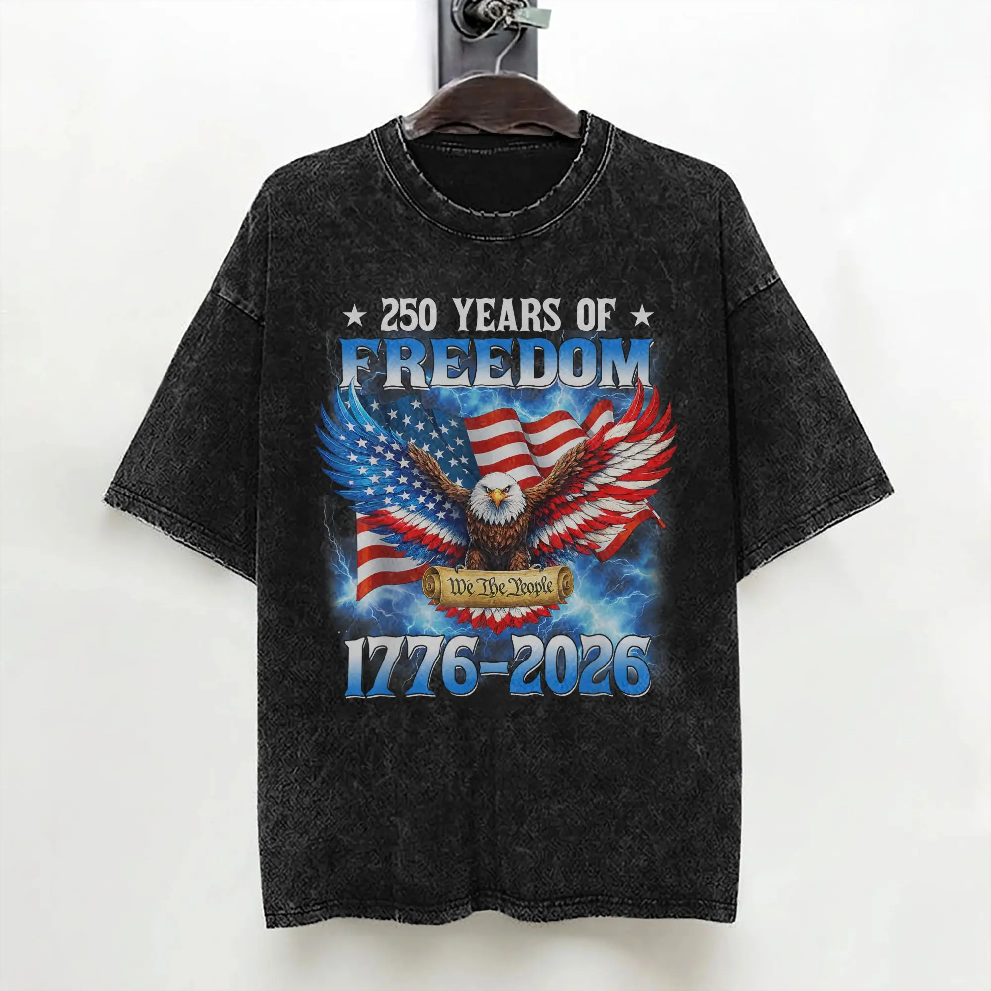 250 Years American Anniversary 1776-2026 USA Flag T Shirts Washed 100% Cotton T-Shirts Independence Day Men Women Summer Tees