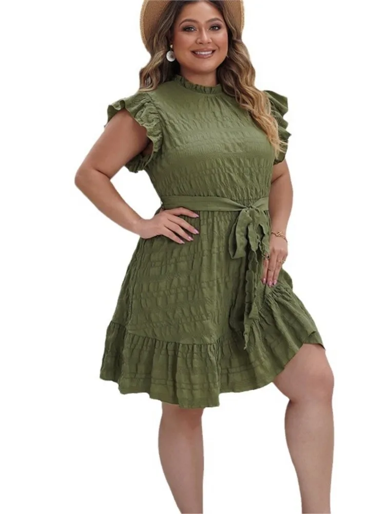 Plus Size Spring Summer Sleeveless Dress Women Elegant Fashion Pleated Ladies Dresses Ruffle Loose Woman Mini Dress