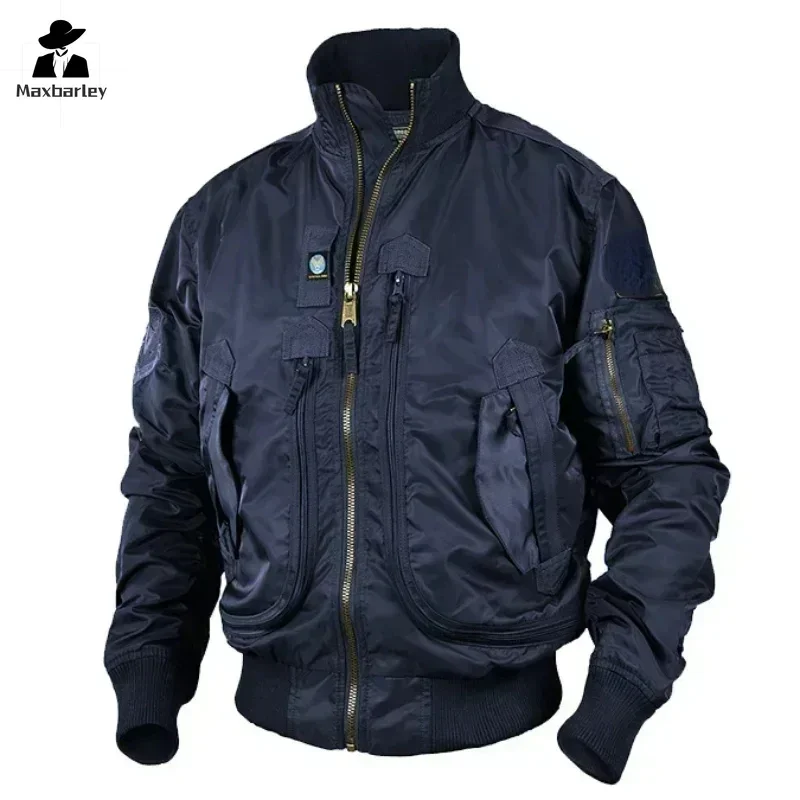 Men Hunting Work Jackets Big Pocket Pilot Baseball Working Clothes Coat Armygreen Ma-1 Jacket Stand-collar Motorcycle Outwear