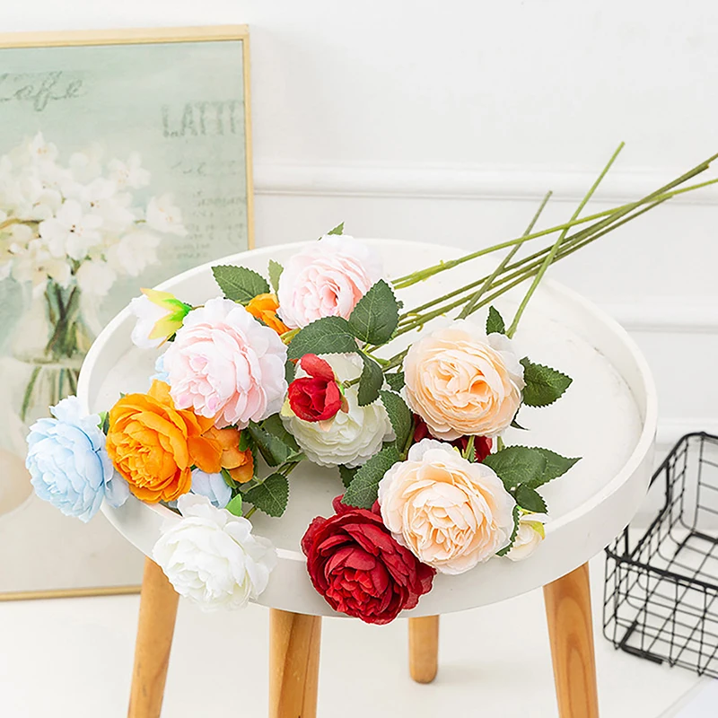 

European Style 3Heads Artificial Peony Flower Bouquet For Home Garden Living Room Decoration Wedding Party Supplies Fake Flowers