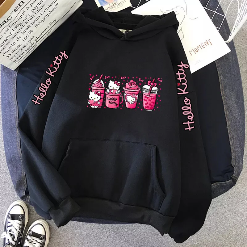 Women\'s Sportswear Sanrio Japan Harajuku Hello Kitty Tops Cute Clothes Pattern Hoodie Winter Long Sleeve Jacket Women Winter