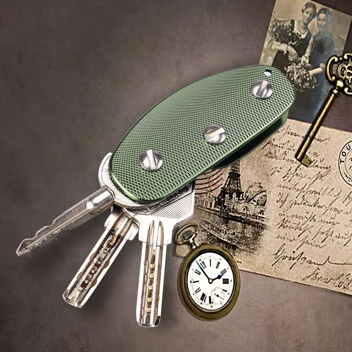 

Aluminum Key Holder Green 74x14mm Portable Non-Slip Surface Light Alloy Outdoor Everyday Carry Accessory Aluminum Key Holder