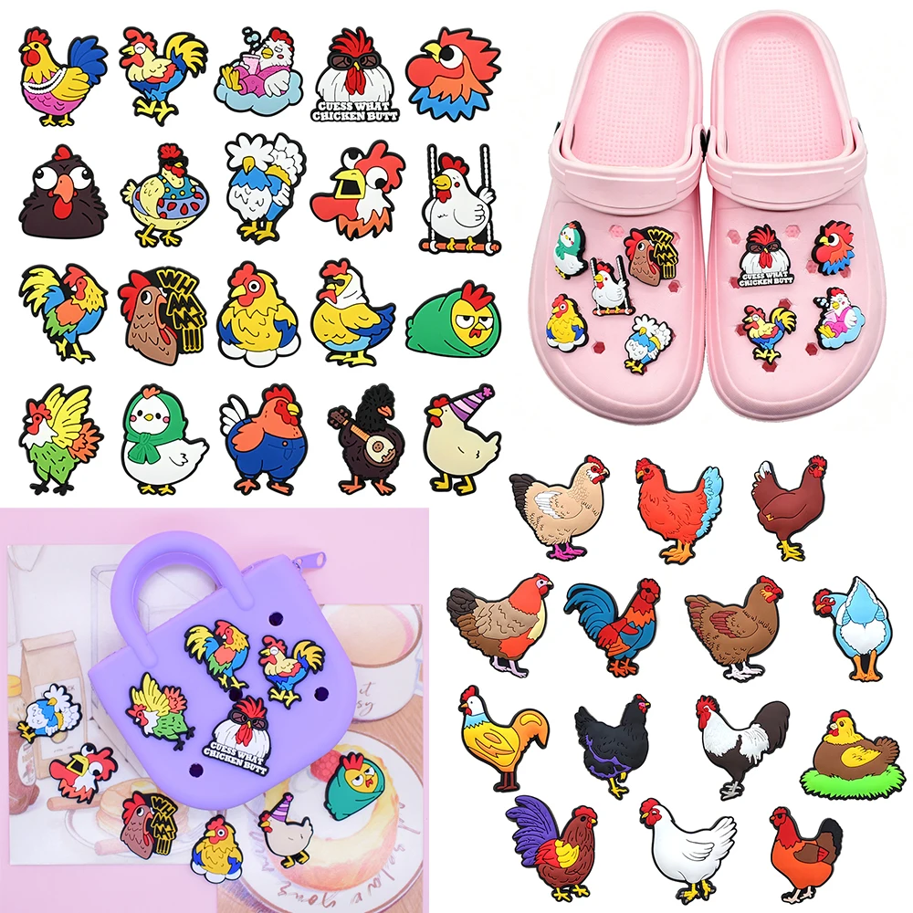 14-200pcs Animal Rooster PVC Shoe Charms Cartoon DIY Accessories Sandals Garden Shoes Buckle Decoration for Party Gifts