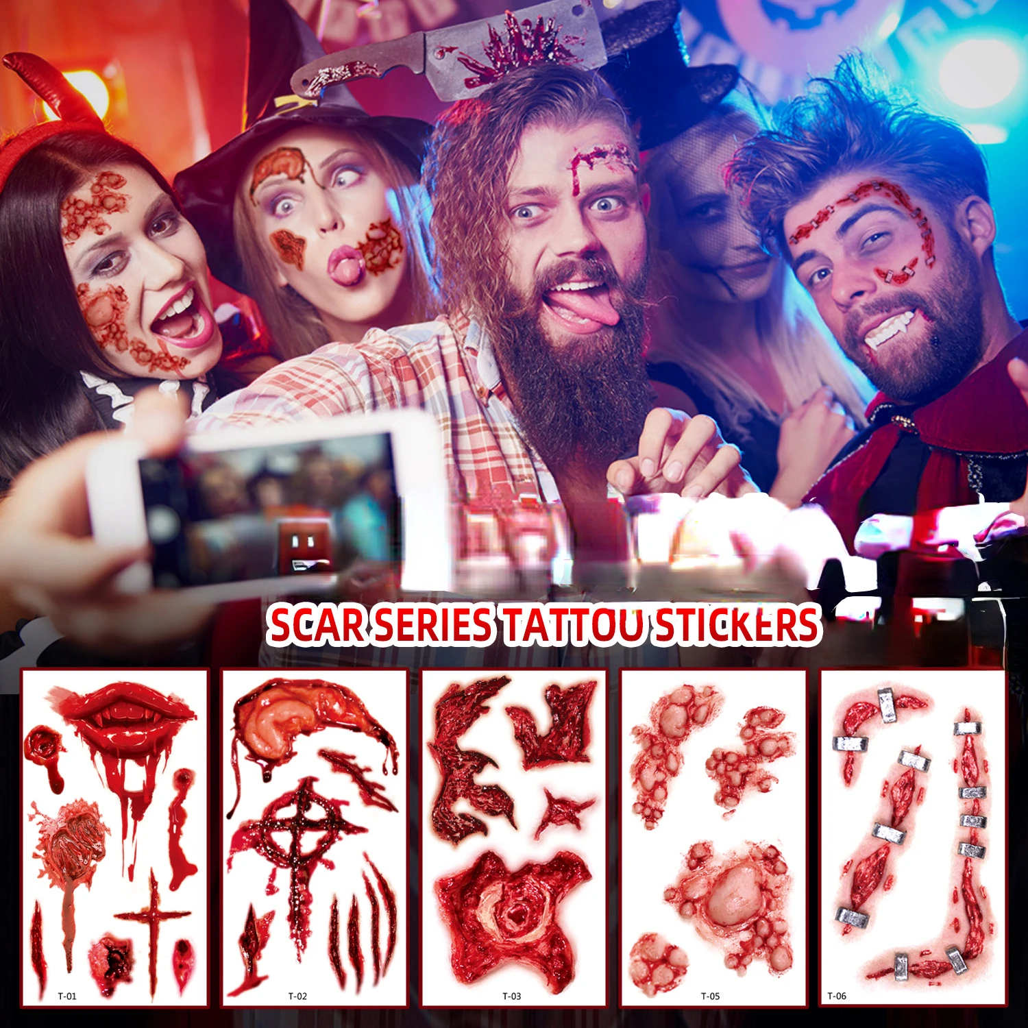 

Halloween Waterproof Temporary Tattoo Stickers Sexy Bloody Makeup Zombie Scar Tattoo Decoration Wound Horror Blood Sticker Tatto