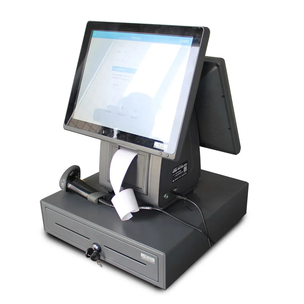 Latest Point Of Sale  15.6 inch Dual Screen Pos Machine metallic material Design New Pos Touch System