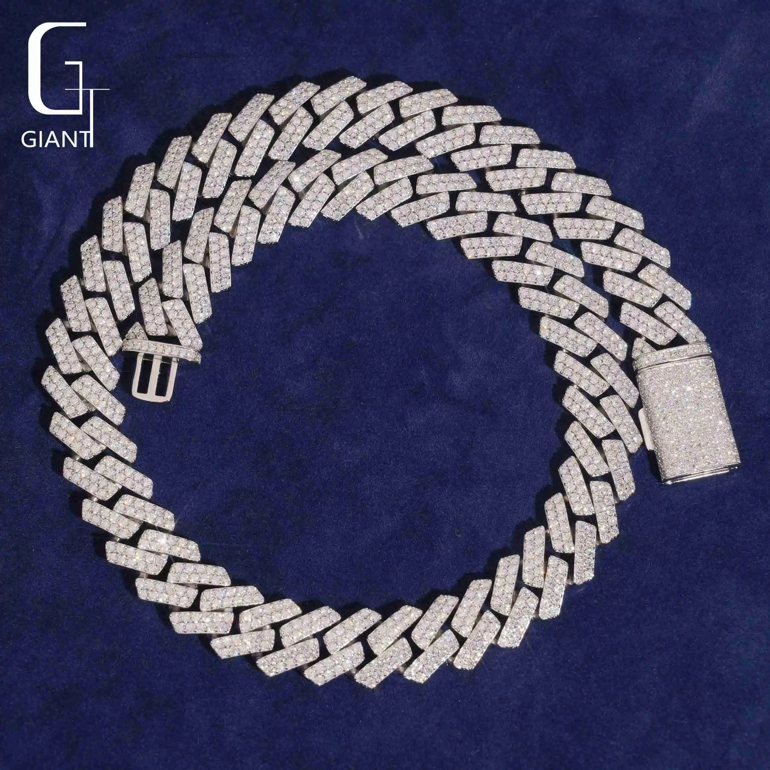 Silver Cuban 925 Link Chain 16MM 2 Rows Cuban Chain Moissanite Chain GRA Certified Fashion Jewelry Necklace for Men Hip Hop..
