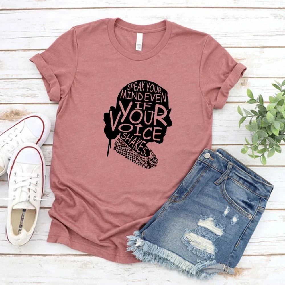 

Speak Your Mind Even If Your Voice Shakes T-Shirt Notorious RBG Shirt Women Power Shirts Ruth Bader Ginsburg Top Feminist Tees