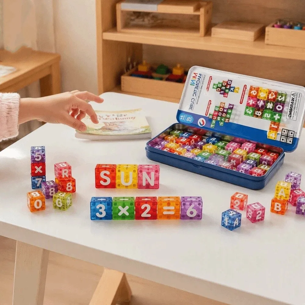 Letters and Numbers Magnetic Building Blocks Mini with Tin Box Arithmetic Gift Interactive Letter Number Blocks Home