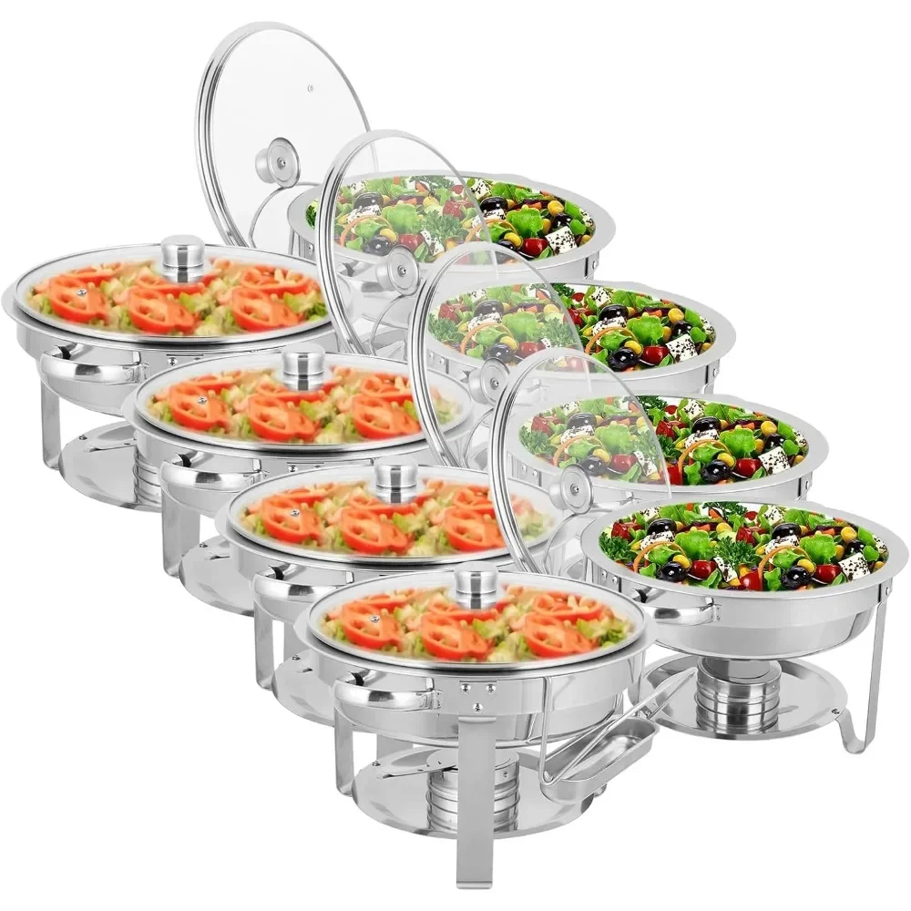 ROVSUN 5Qt 8 Pack Chafing Dish Buffet Set, NSF Stainless Steel Round Chafers for Catering, Buffet Servers and Warmers Set