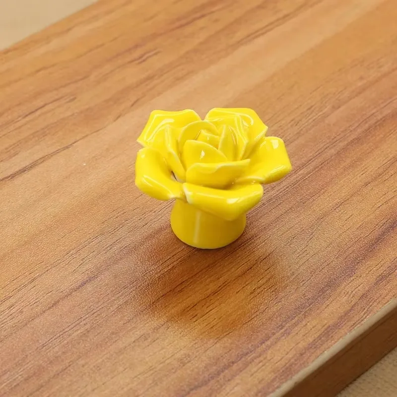 Fashion Furniture Handles Hardware Ceramic Flower Rose Drawer Knobs Rural Cabinet Cupboard  41mm Diameter 34mm Height