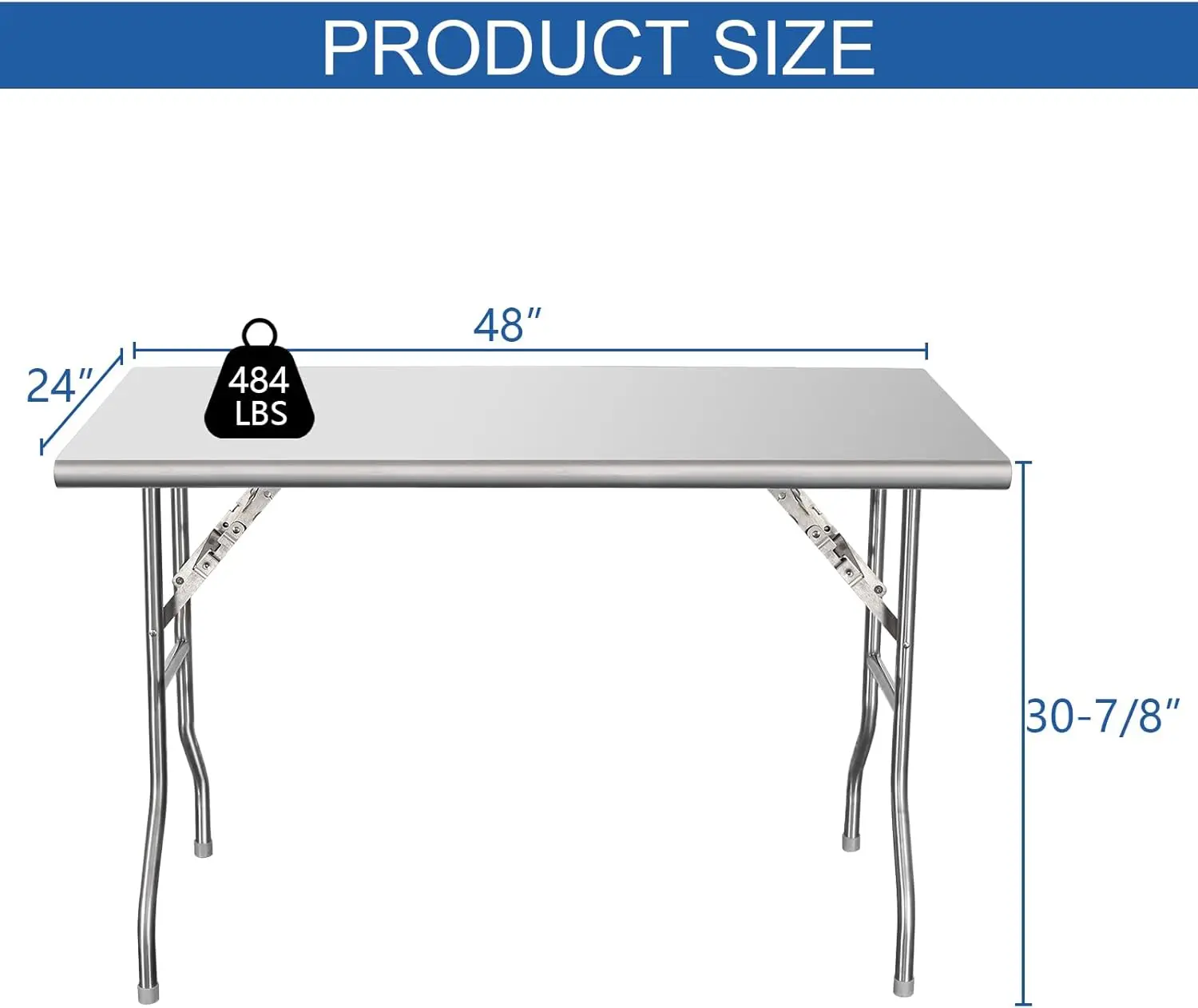 Stół składany ze stali nierdzewnej HARDURA, 61x122 cm, z nogami, stół roboczy składany, przenośny, do użytku komercyjnego, z certyfikatem NSF, do kuchni restauracyjnej, H