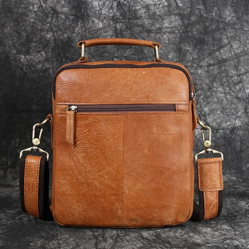 Bolso de hombro Vintage de cuero lijado para hombre, bolso cruzado informal de cuero de vaca de capa superior, bolso cruzado Vertical