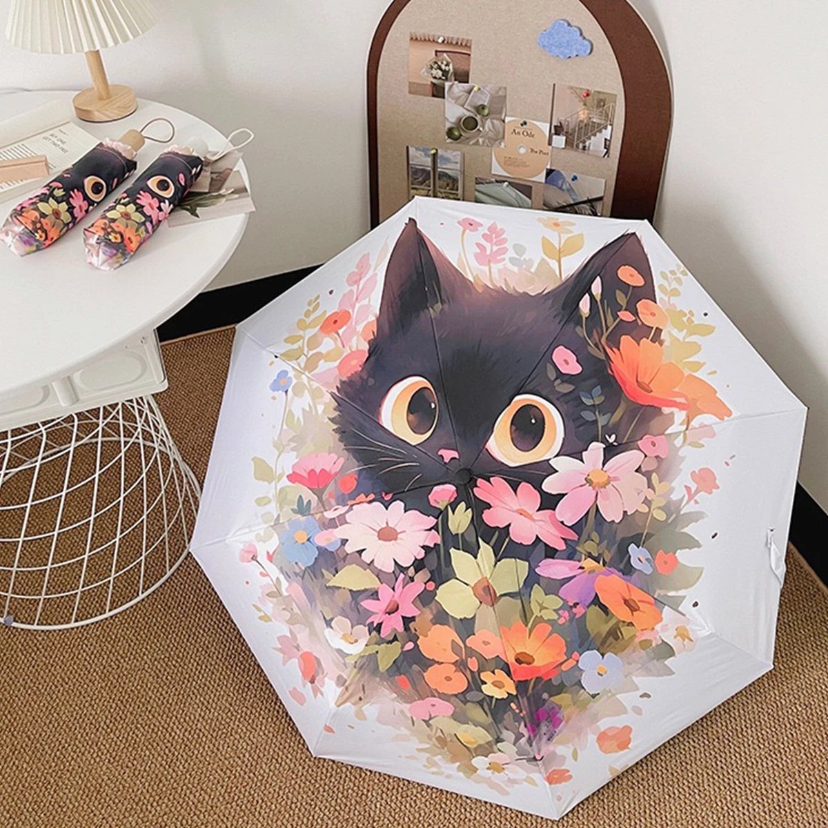 Cute Cat Cartoon 50 fold Folding Umbrella Sunscreen Thread Female Sun Umbrella for both Rain and Sun