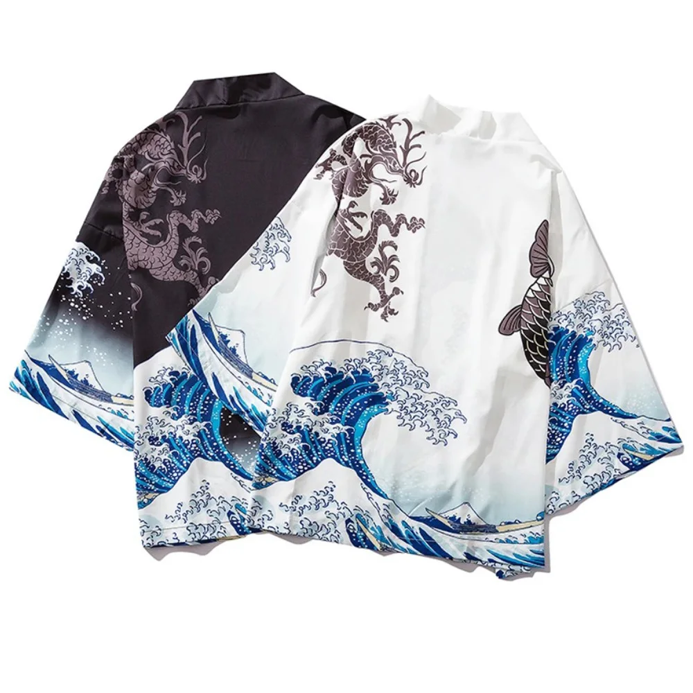 3D Dragon print Yukata Men\'s and women\'s fashion Cardigan Loose Haori Obi Asian clothing Harajuku Japanese Cosplay kimono