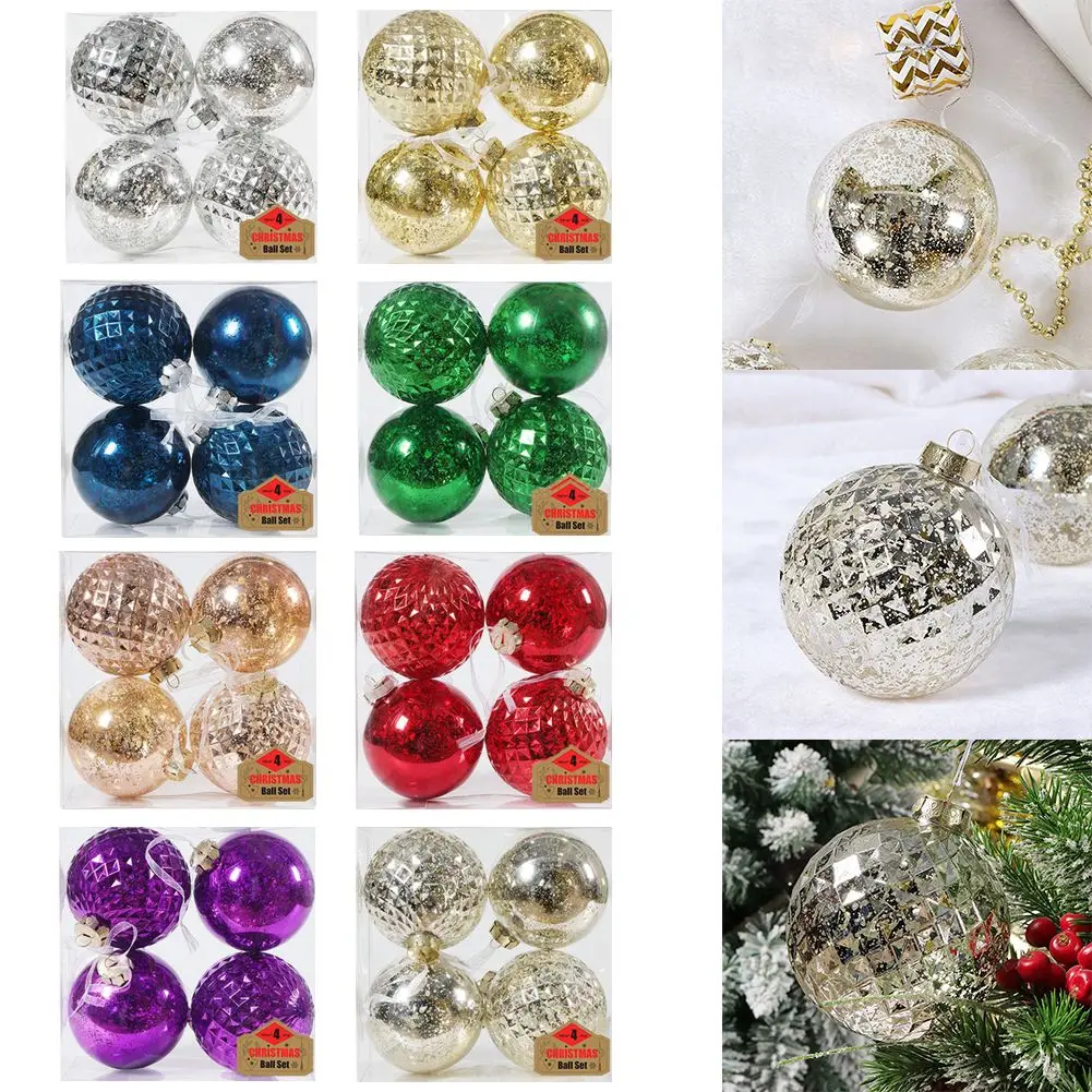 Plated Christmas Ball 10cm 4Pcs Champagne Gold Plastic Bridal Shower Party Hanging Decor Home Garden Decoration