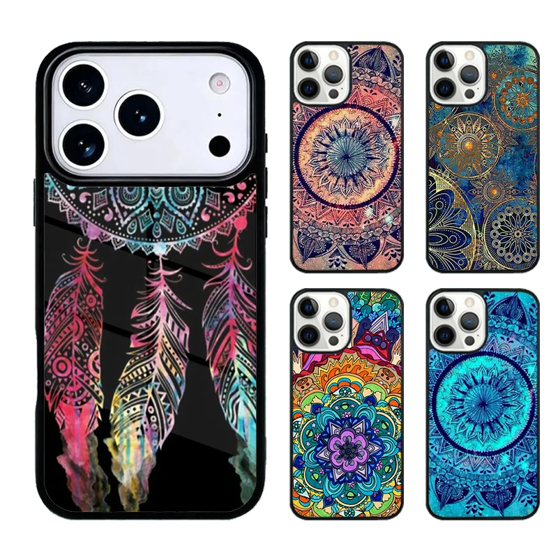 Capa de Celular Mandala Turquesa Compatível com iPhone 17 16e 15 14 13 12 11 Pro Max