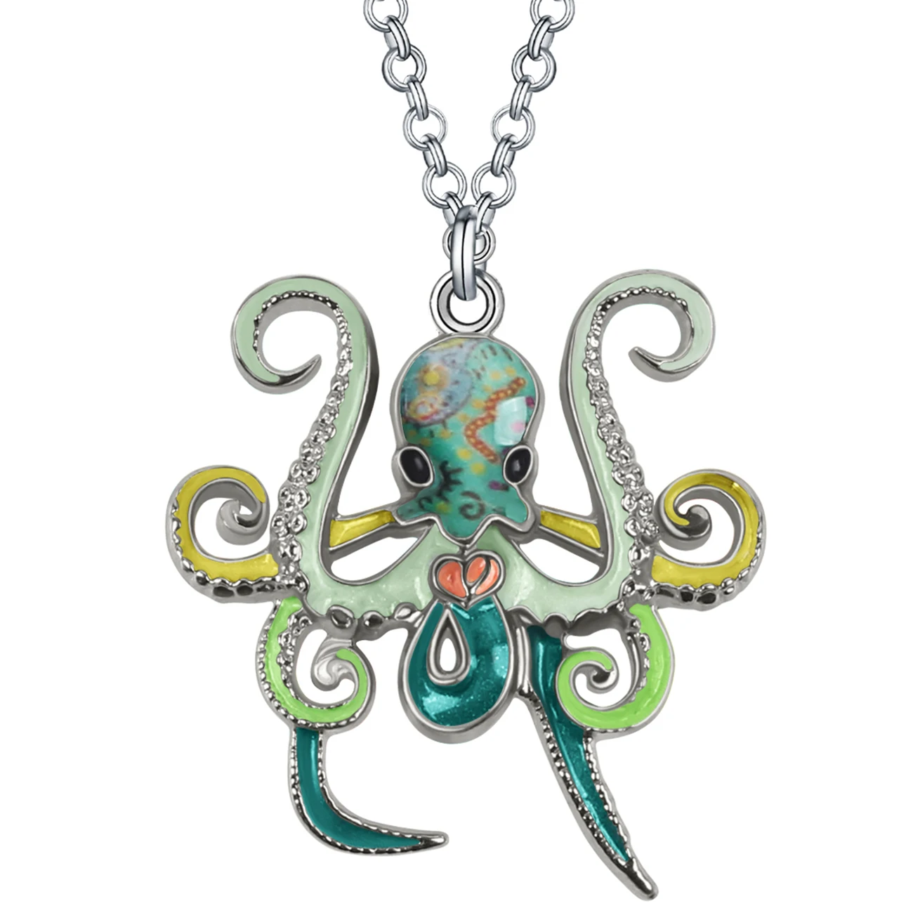 

Weveni Enamel Alloy Crystal Deep Ocean Huge Squid Octopus Necklace Pendant Gifts Fashion Jewelry For Women Girls Teens Charms