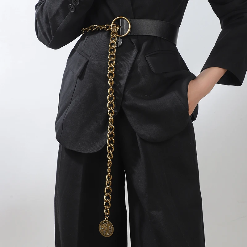 Wide waistband, women's waist chain decoration, suit coat, high-end feel, matching dress, versatile metal belt, 2024 new model
