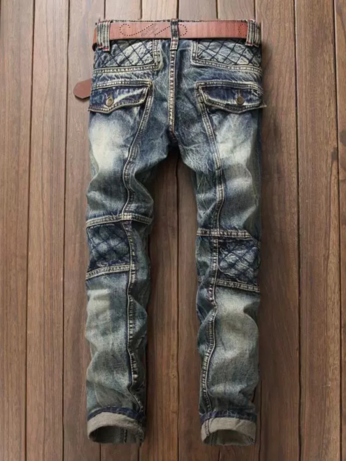 Retro Washed mid Waist Men's Straight Leg Jeans Versatile Autumn Style Classic Blue Wear Resistant Zipper Closure Casual Fit