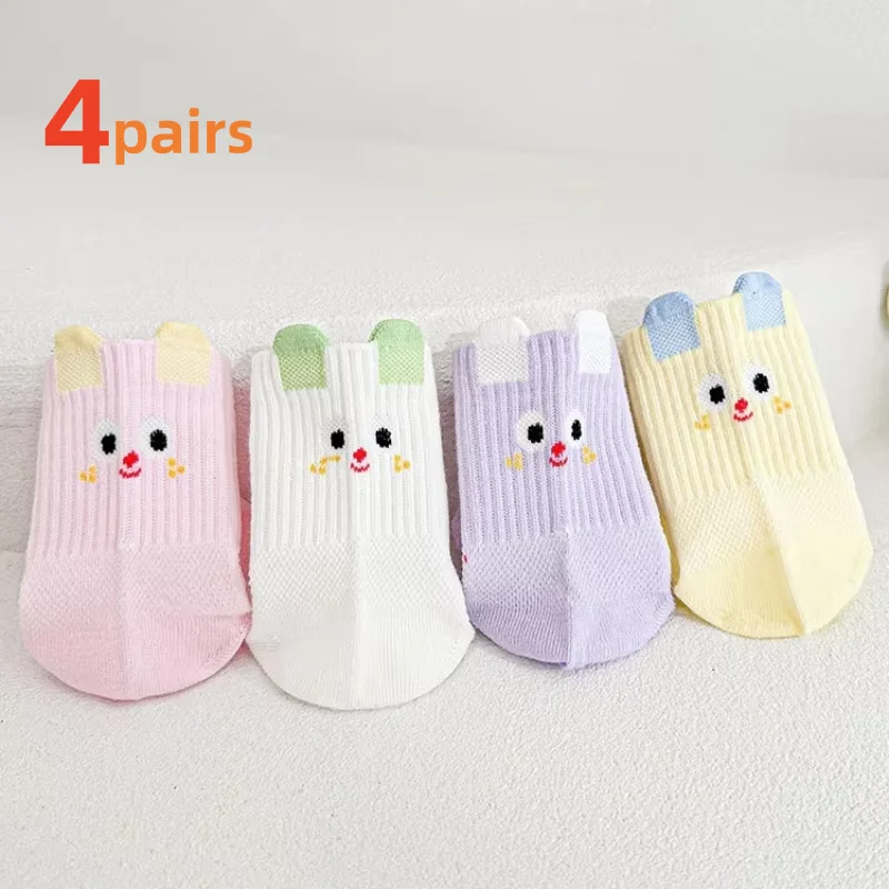 

4Pairs/Set Baby Socks For Girls Summer Thin Mesh Cotton 1-12Years Children's Student Cute Cartoon Soft Kids Toddler Girls Socks
