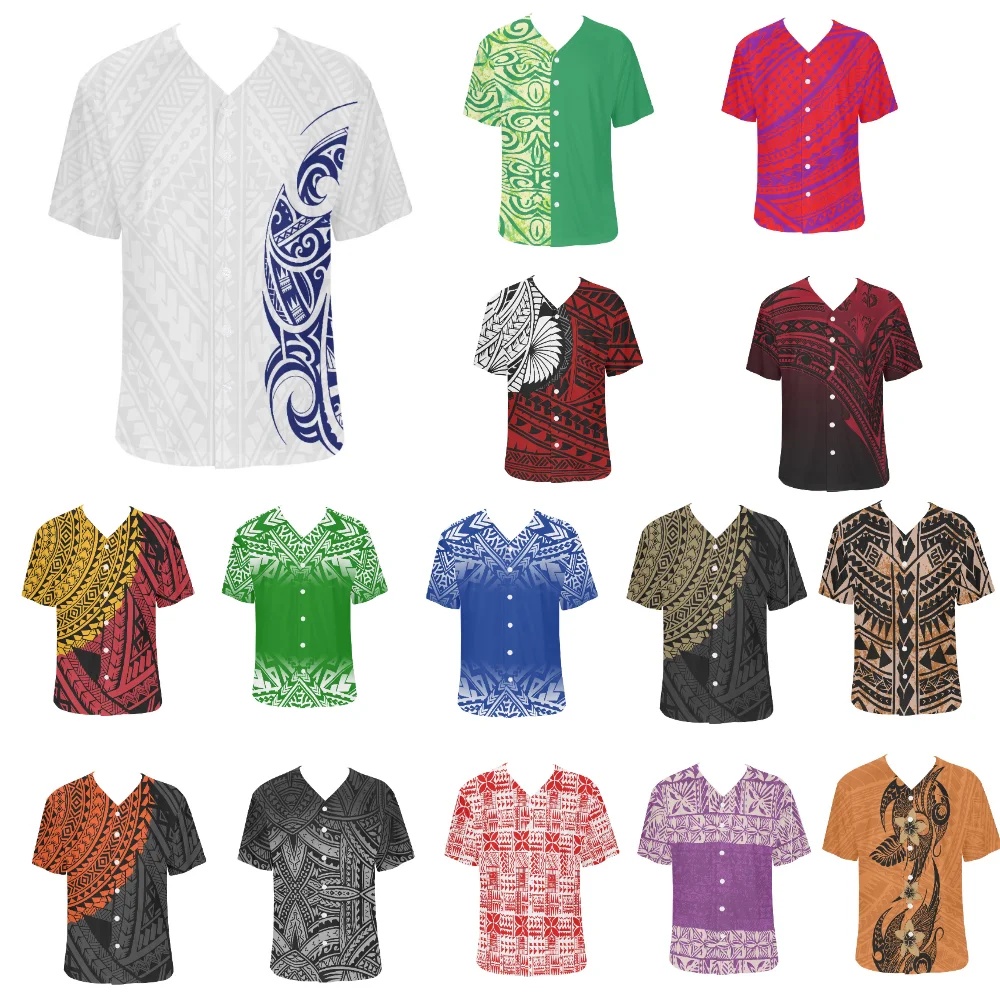 

Summer short sleeve printed men's baseball uniform Polynesian Tribal Jersey Samoa Fiji Tapa tropical design clothing