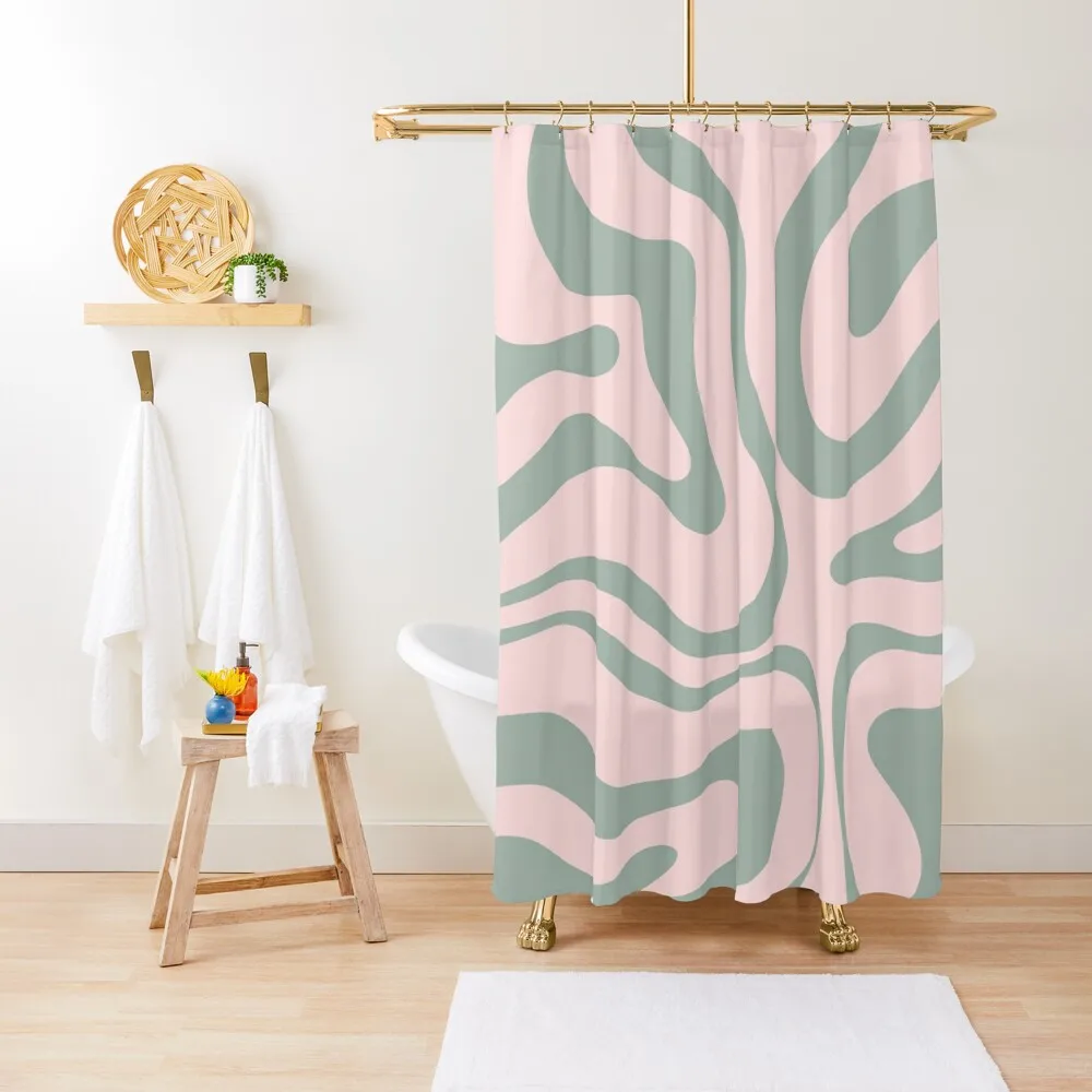 

Modern Retro Liquid Swirl Abstract Pattern in Pale Pink and Sage Green Shower Curtain Shower For Bathroom Set Curtain