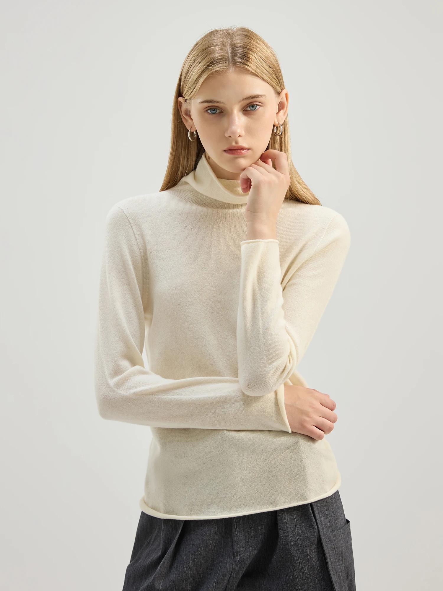 

Женский шерстяной вязаный топ Reatic с высоким воротником и завитками, базовый слой, топ, ранняя осень 2023, новая внутренняя одежда