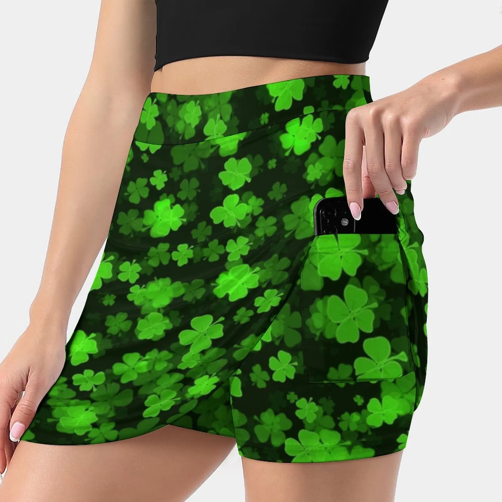 Day Green Background Fake Two-Piece Hakama Skirt Women Pencil Skirts Workout Sports Mini Skirt Patrick St Day Background Saint