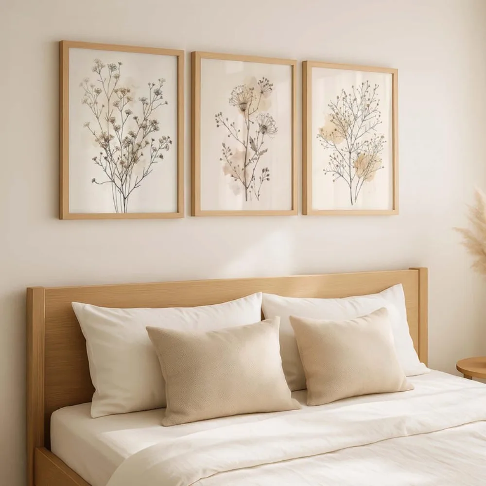 Frameless Plant Wall Art,Neutral Floral Printing,Simple Beige Plant Art,Scandinavian Wall Decoration,Living Room Art Decoration
