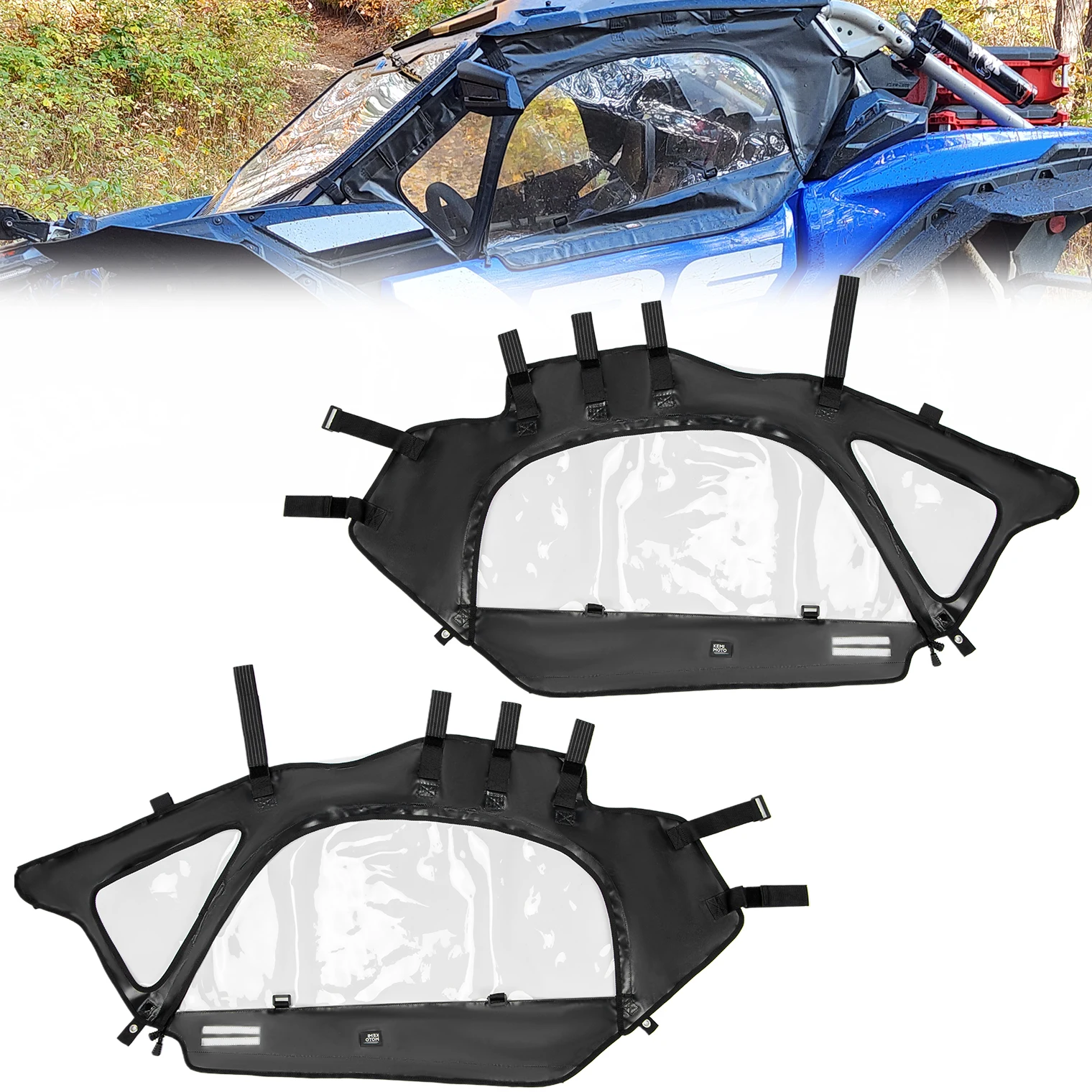 

Для Can-Am Maverick X3 R RR 900 HO 4x4 XRC XMR XRS DS RS Turbo DPS 2017-2025 2-местный комплект мягких верхних дверей из ПВХ