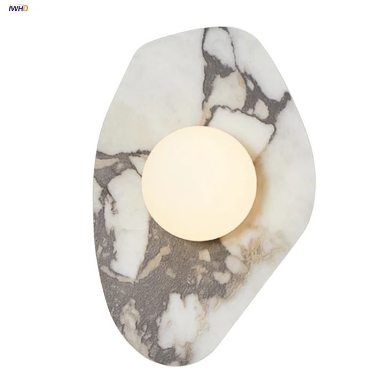 

IWHD White Glass LED Wall Lamp Sconce Bedroom Dining Room Decor Bulgari Luxury Stone Nordic Modern Bathroom Vanity Mirror Light