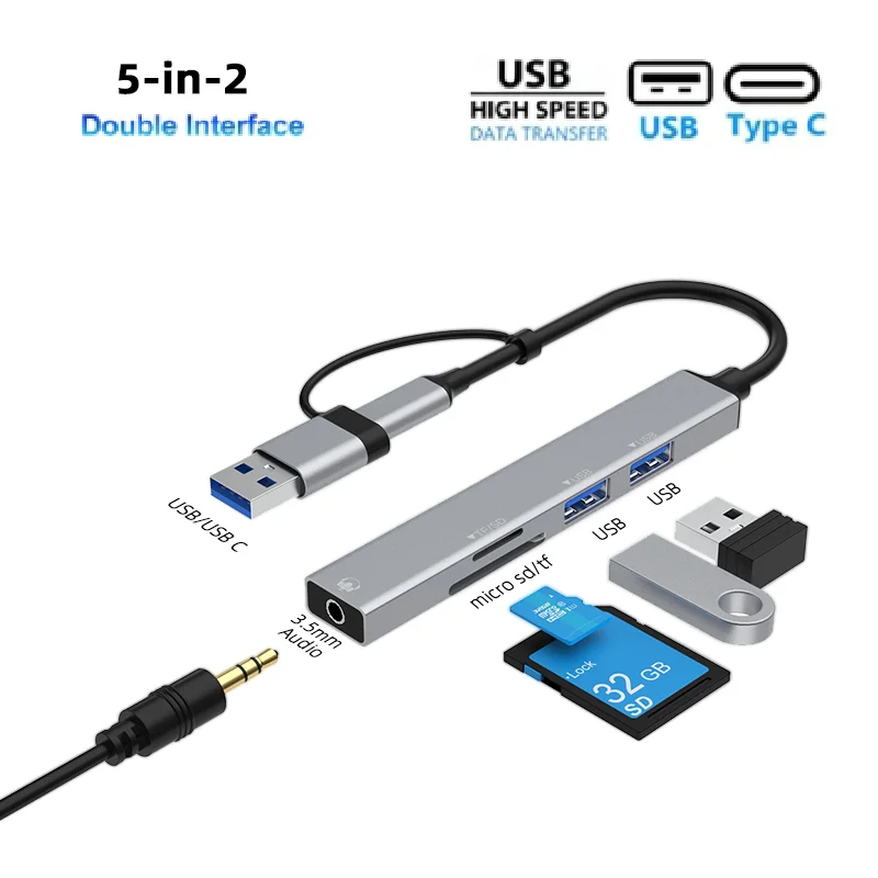 

Multifunctional audio adapter USB hub. Support devices such as notebooks, PCs, smartphones and mini PCs