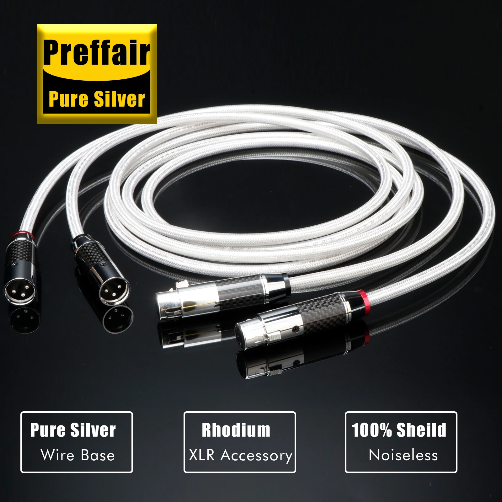 كابل ألياف الكربون الفضي النقي PREFFAIR ، كابل RCA إلى XLR ، ربط الصوت ، نواة الفضة النقية PSS الصلبة ، X451