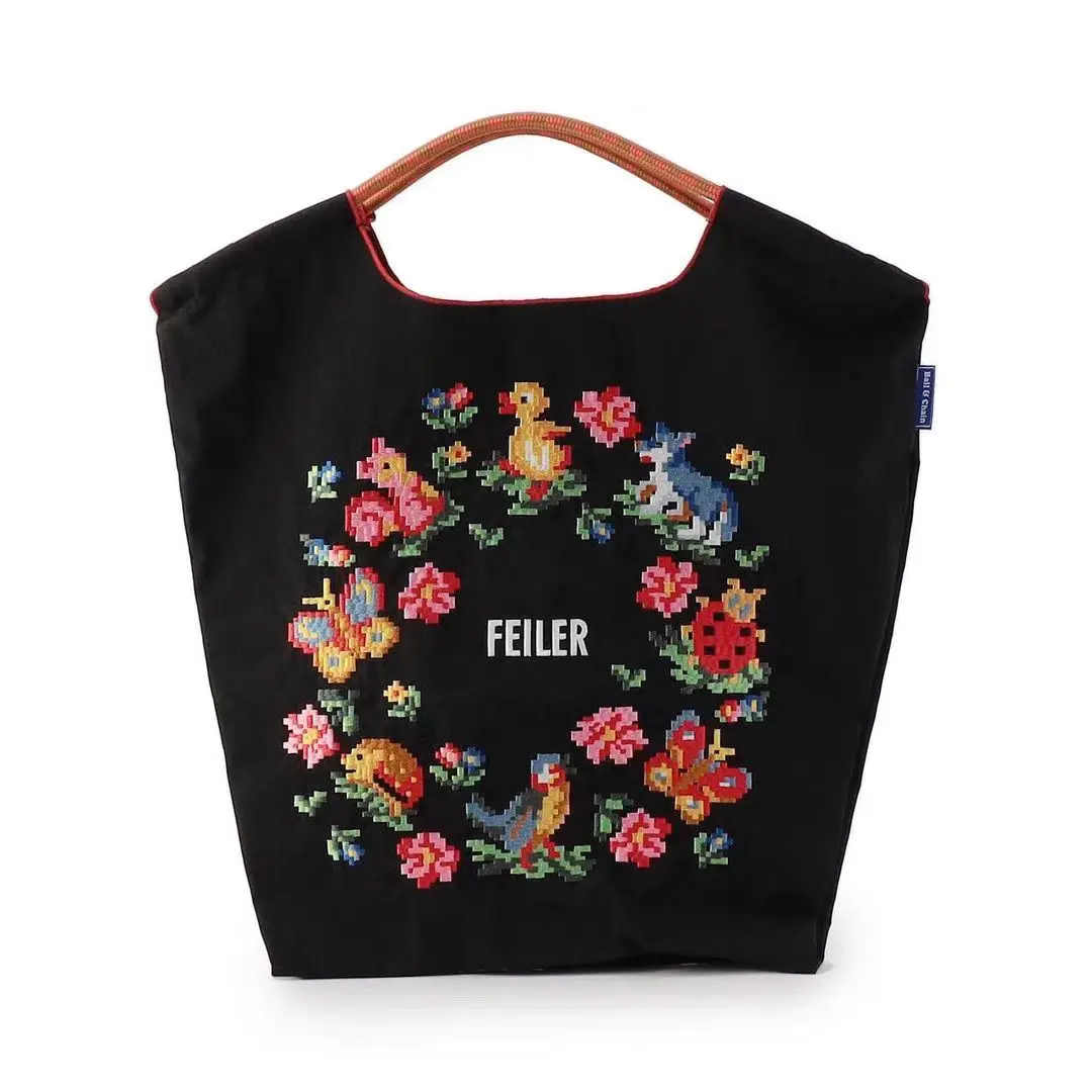 Draw String Hand Bag Oxford Cloth Embroidery Tote Reuseable Nylon Bag Portable Shoulder Bag Korea Bag Foldable Bag Embroidery