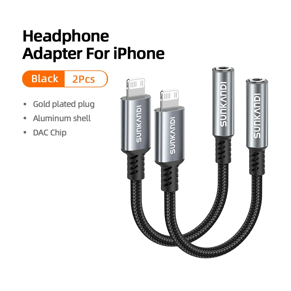 SUNKANDI Lightning naar 3,5 mm hoofdtelefoonaansluitingadapter met DAC, hoofdtelefoon/oortelefoon Hi-Fi audio-dongle en auto-auxkabel voor 14/13/12