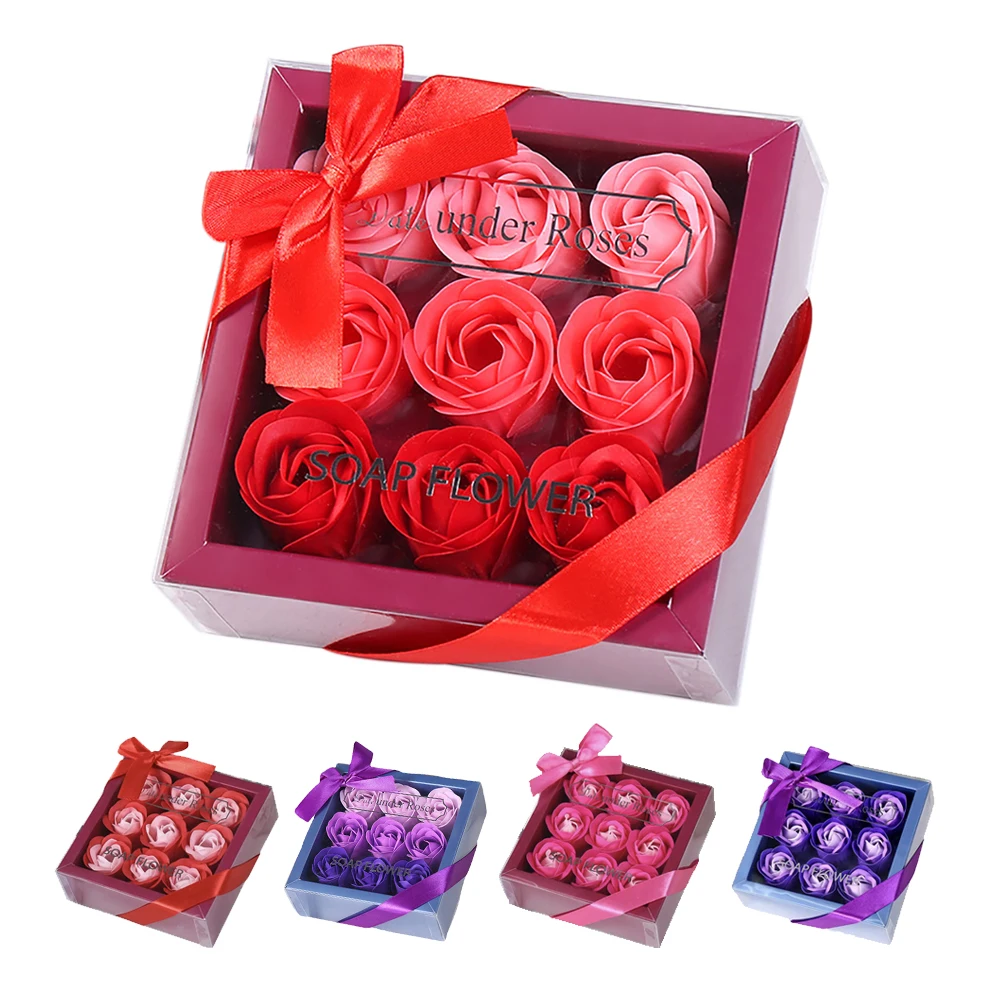 6 fiori artificiali Rose di sapone Never Wilt confezione regalo quadrata petali di rosa artificiali per san valentino festa della mamma regalo di